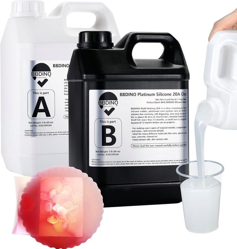 BBDINO Silicone Mold Making Kit 20A - 1 Gallon/10 lbs/160 Oz, Clear Translucent, 1:1 by Volume, Liquid for Resin, Soap, Concrete, Wax - Image 1